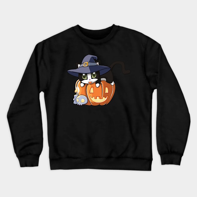 Toxedo Cat on a Pumpkin Crewneck Sweatshirt by Myanko